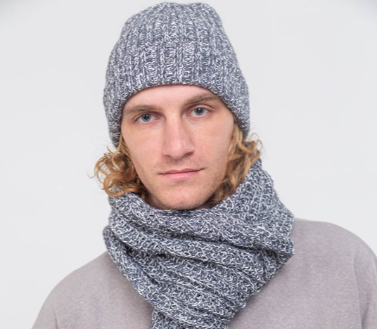 Мужская серая шапка из конопли и мериноса серая Uzor Wear